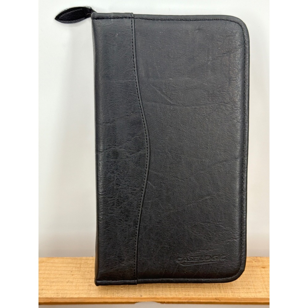 Vtg Case Logic Black Faux Leather 48 CD DVD Storage Binder Wallet Zip Organizer